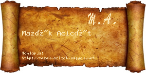 Mazák Acicét névjegykártya